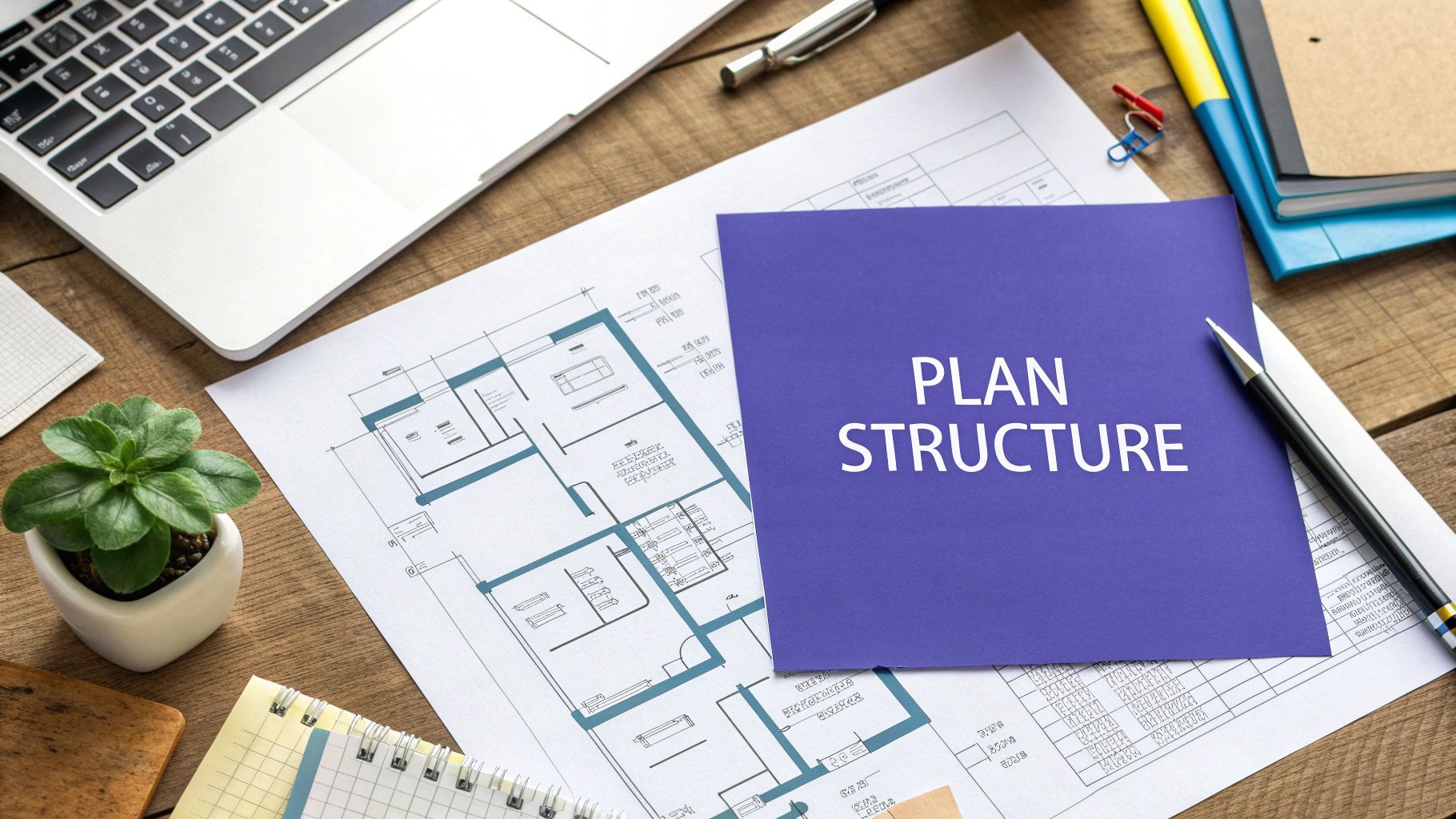 Build TLD business strategy with plan structure documents and laptop