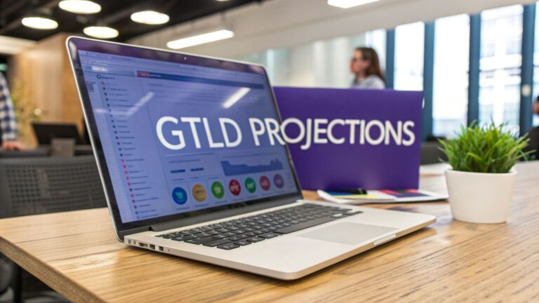 Business professional reviewing spreadsheets for gTLD financial projections during ICANN’s 2026 application round