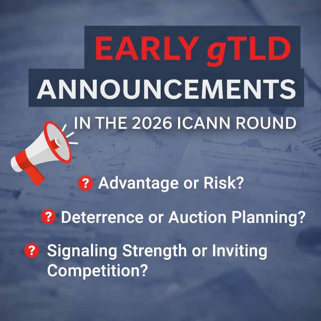 Early gTLD announcements ahead of the 2026 ICANN round showing strategic signaling and disclosed gTLD strings.