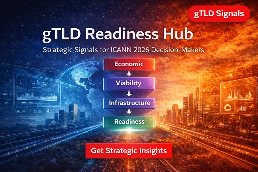 gTLD readiness framework showing economic strategy, viability, infrastructure, and readiness for ICANN 2026 applicants